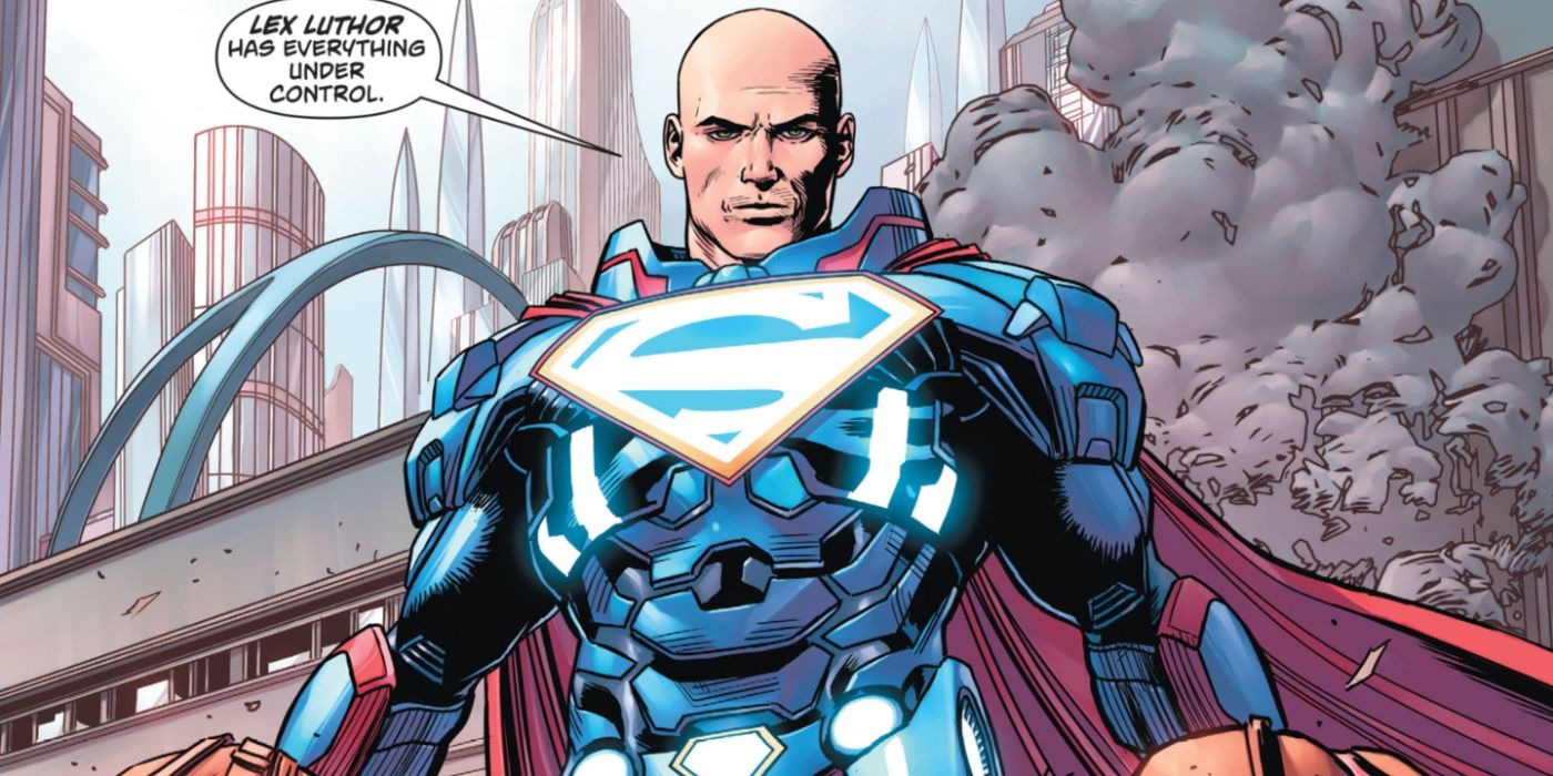 Lex Luthor vestindo armadura do Superman