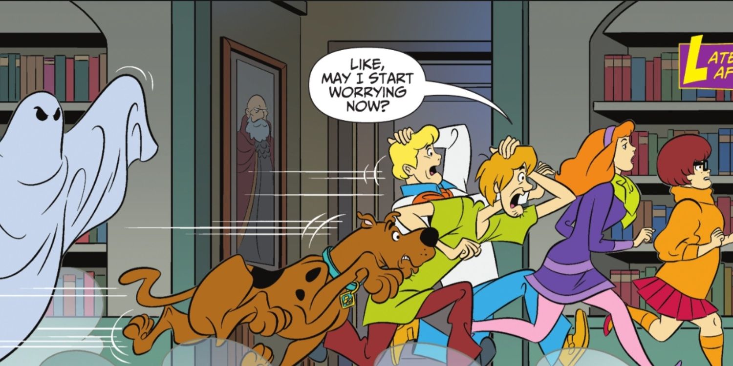 Batman & Scooby-Doo #6, Scooby and the Gang run from a ghost.