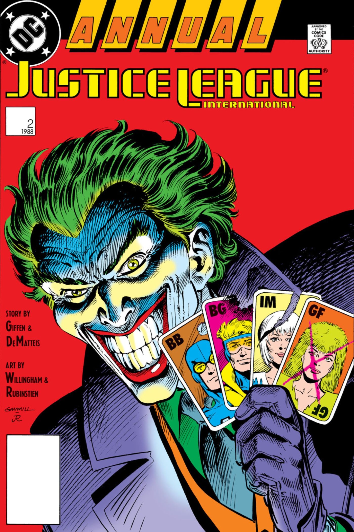 Joker segura cartas de membros da Liga da Justiça