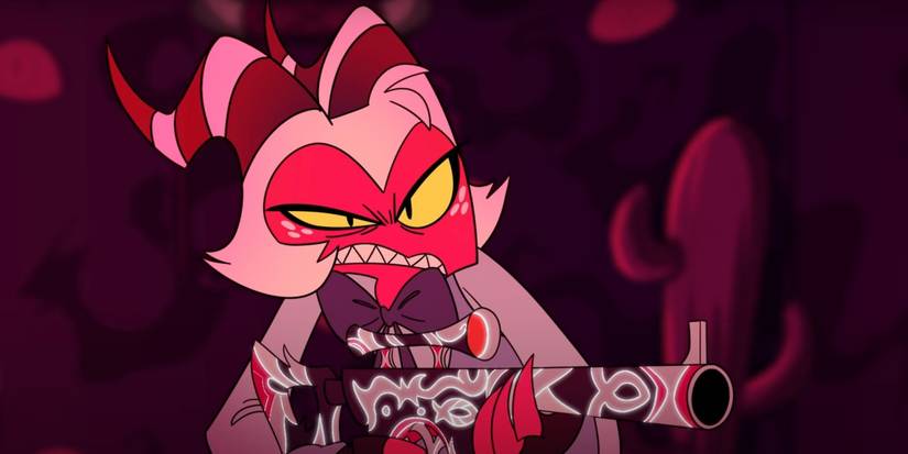 Moxxie holding a Carmine rifle in Helluva Boss