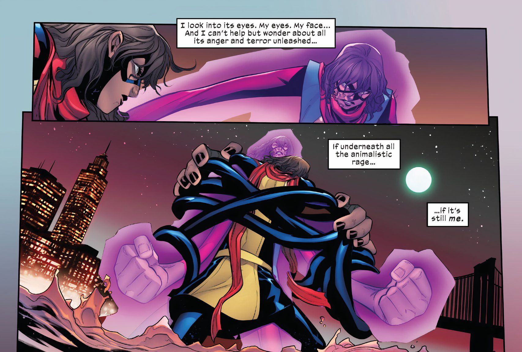 Ms Marvel fights her hard-light wielding doppelganger.