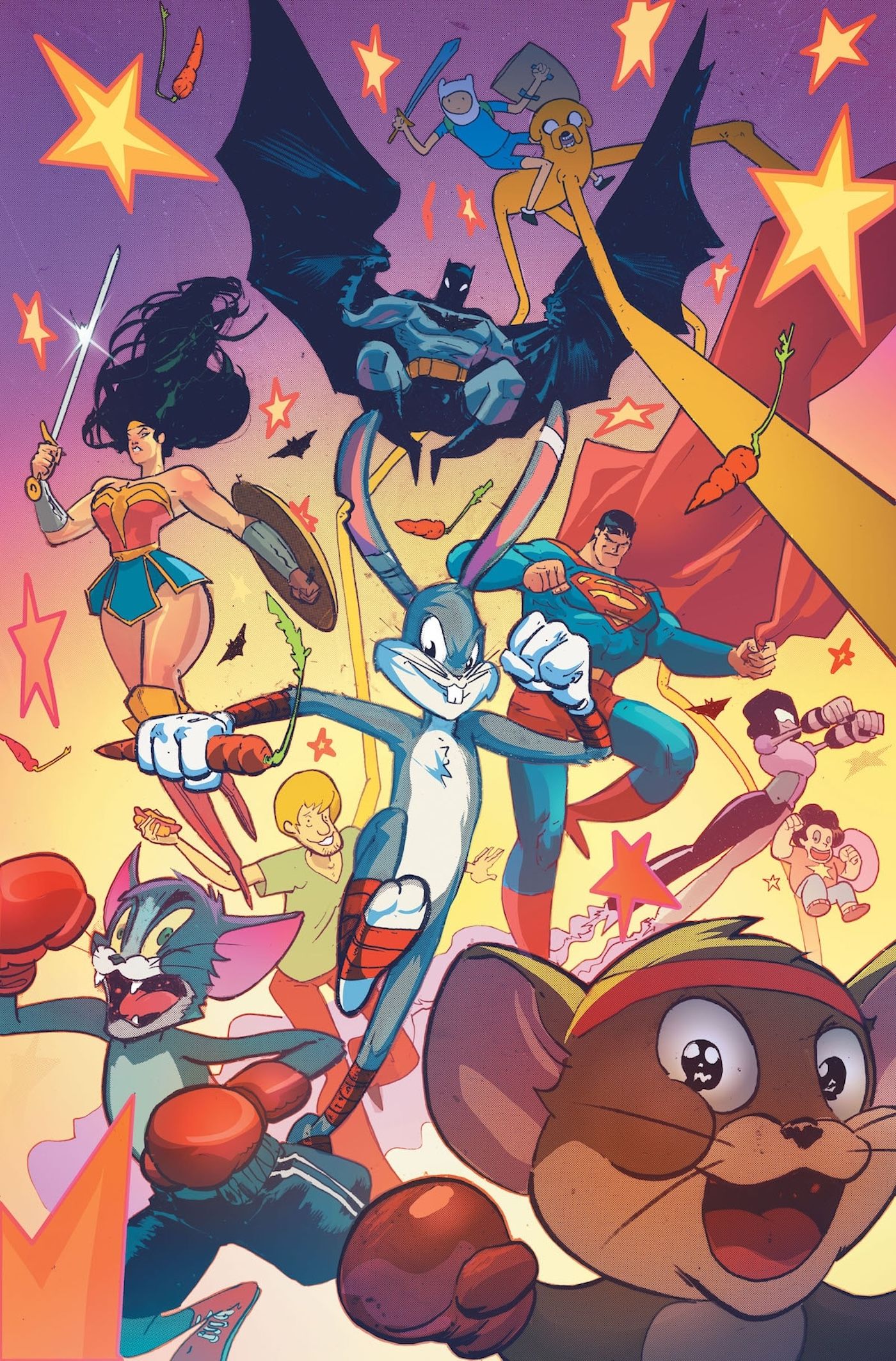 Multiversus Collision Detected 1 Rossmo Variant Cover: Batman, Superman, and Wonder Woman among other WB characters.