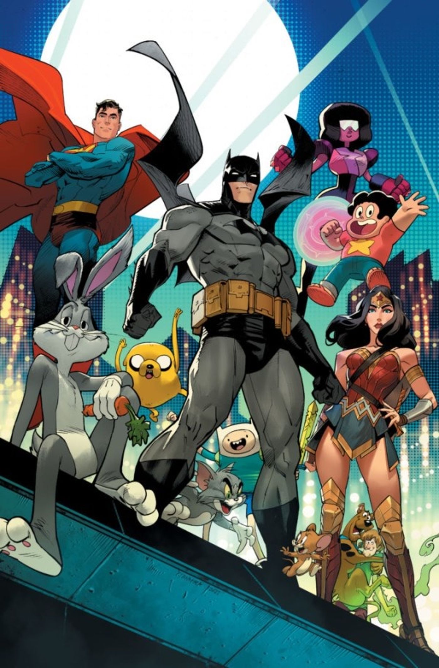 MultiVersus: Collision Detected 1 Main Cover Solicit Featuring Bugs Bunny, Superman, Batman, Wonder Woman, Steven Universe, Garnet, Shaggy, Scooby-Doo, Finn, Jake and Tom &amp; Jerry