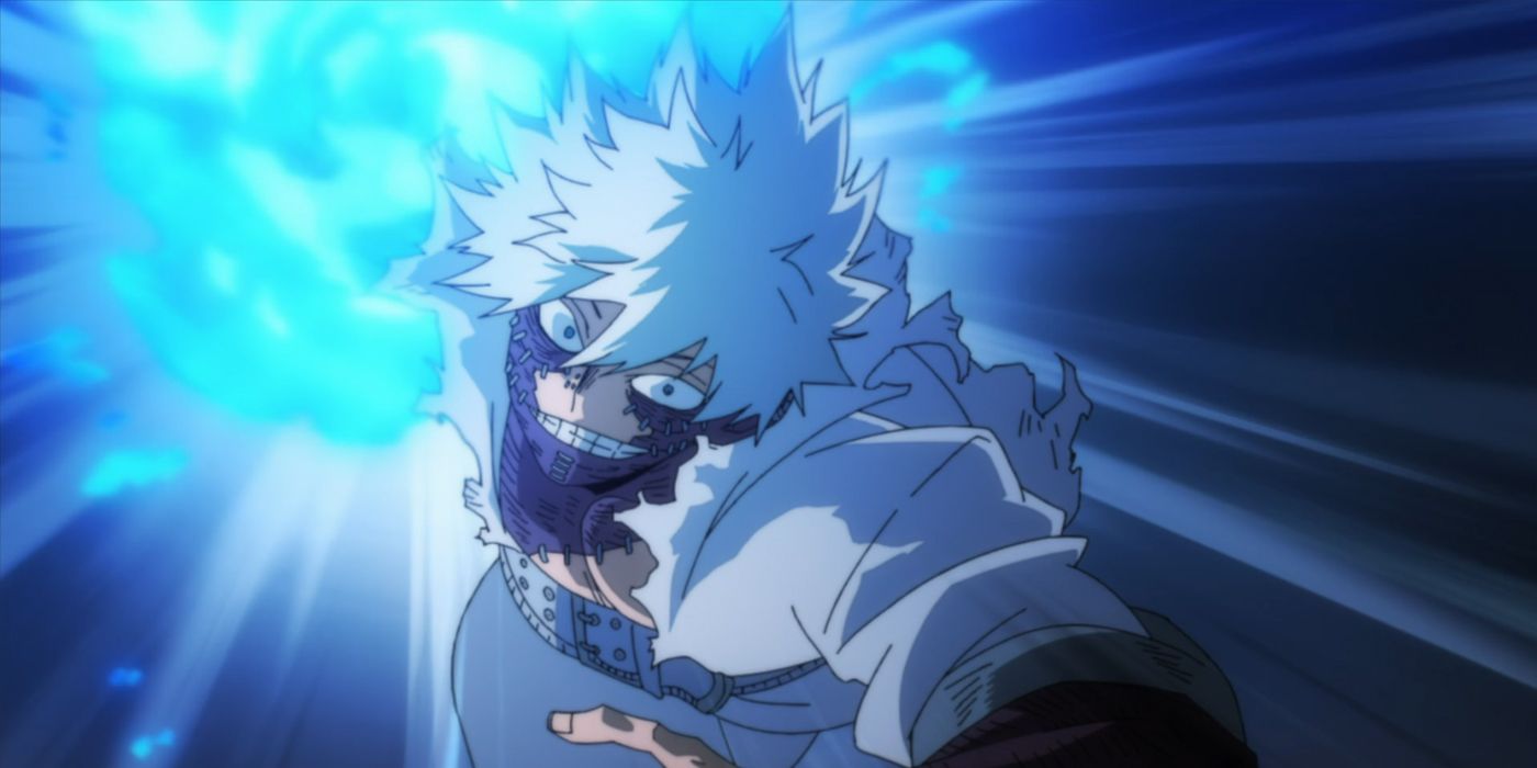 My Hero Academia: Dabi na Guerra Final, lançando um ataque.