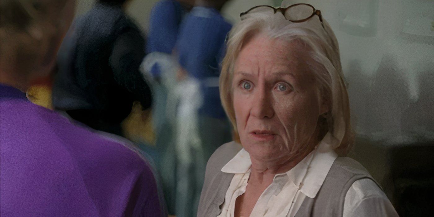 Nancy Bletheim (Barbara Tarbuck) looking shocked on Glee.