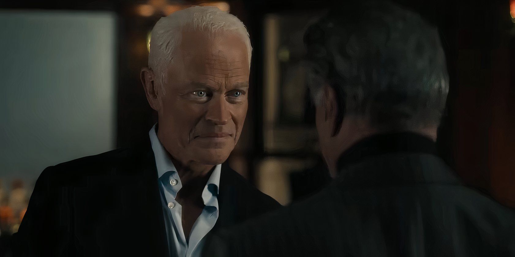 Neal McDonough as Cal Thresher talking to Dwight Manfredi (Sylvester Stallone) in the trailer for Tulsa King season 2.