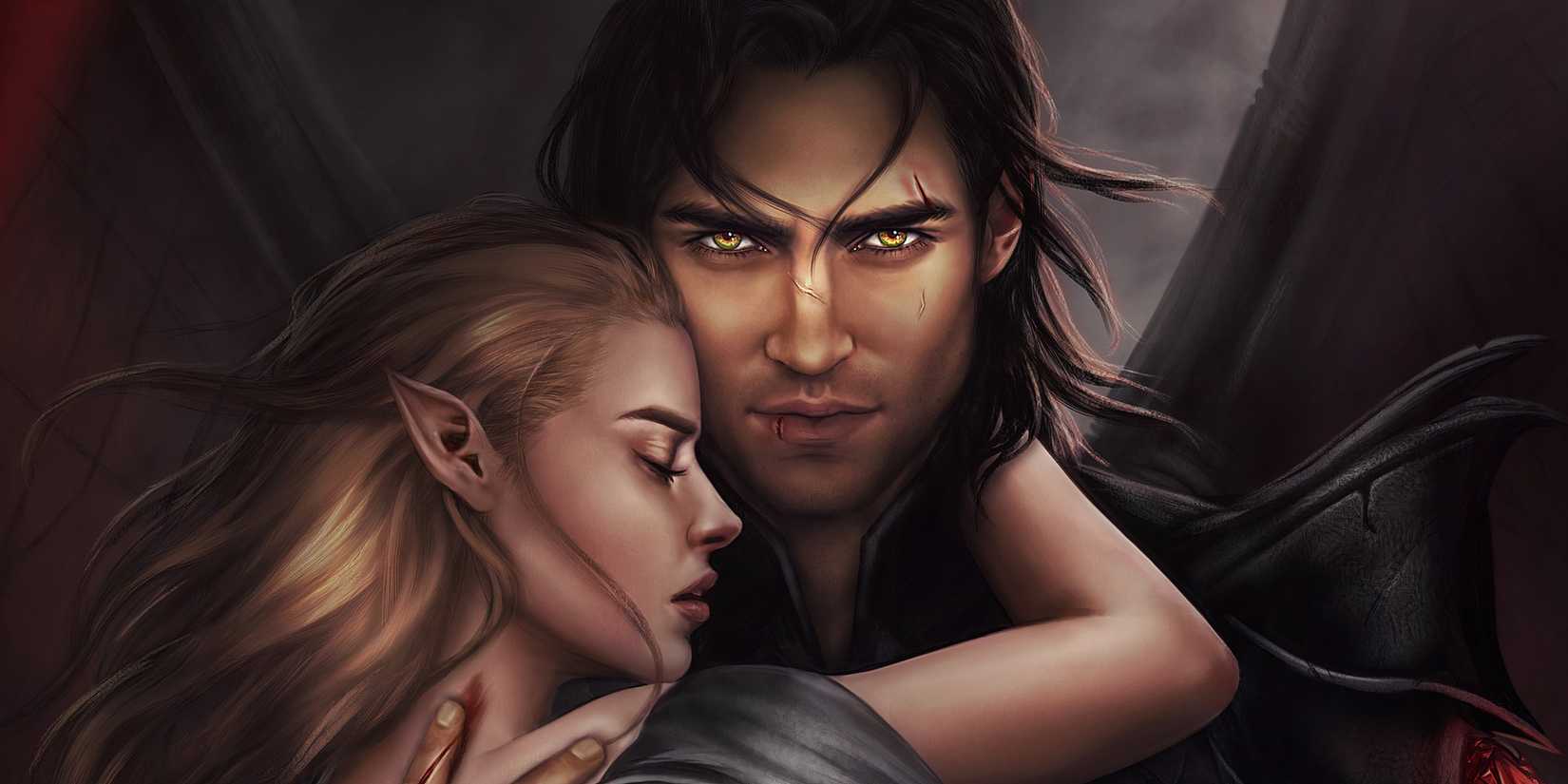 Nesta and Cassian in A Court of Silver Flames fan art by dominique wesson