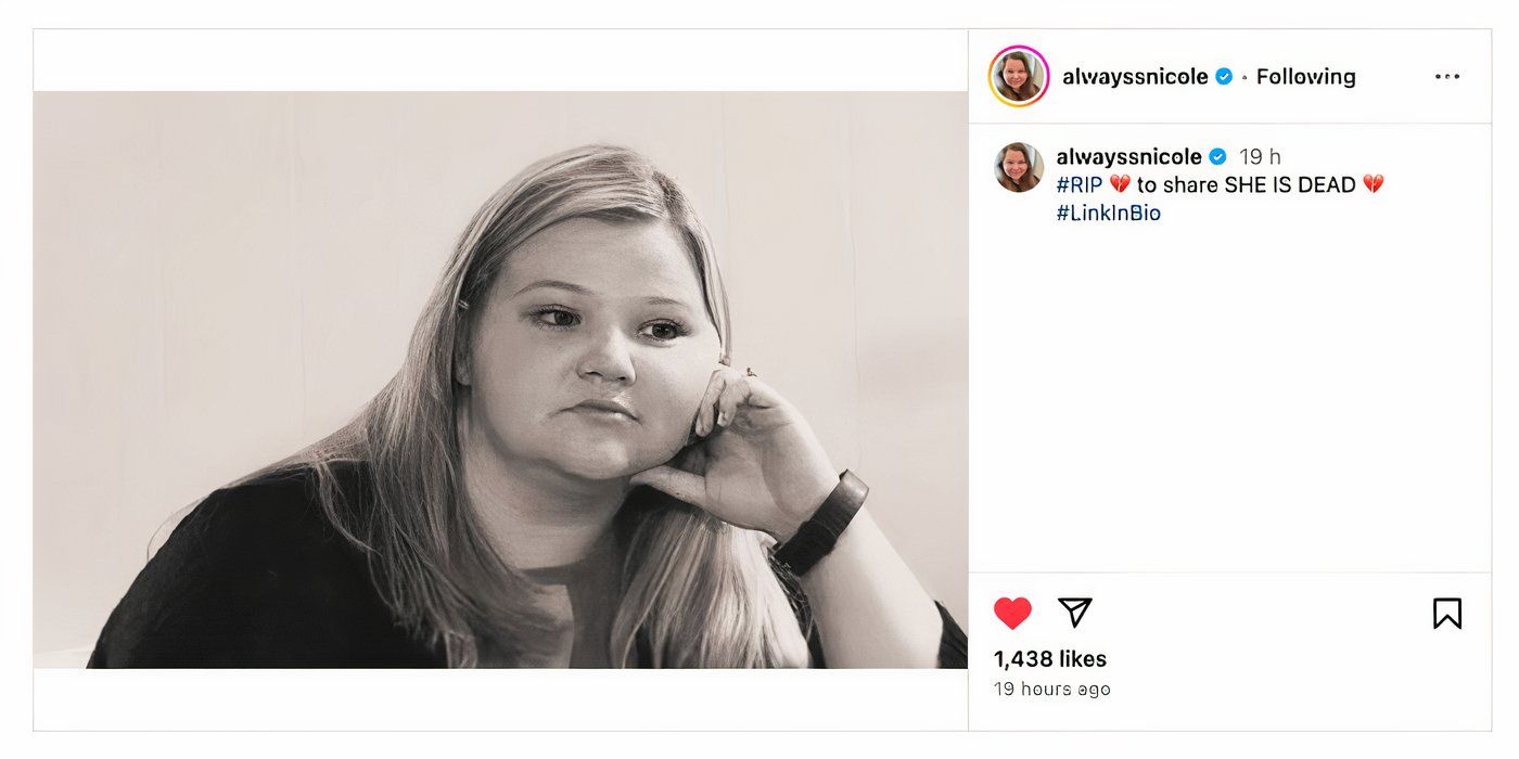 Nicole Nafziger In 90 Day Fiance on Instagram showing black and white photo of her looking sad and implying she's dead in caption