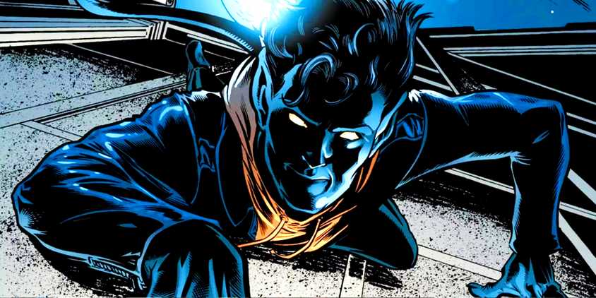 Nightcrawler crawls up a wall in the comics