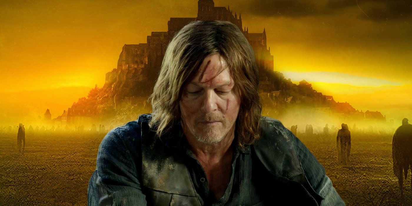 Norman Reedus as Daryl in Front of a Castle from the Walking Dead Daryl Dixon Season 2 Poster