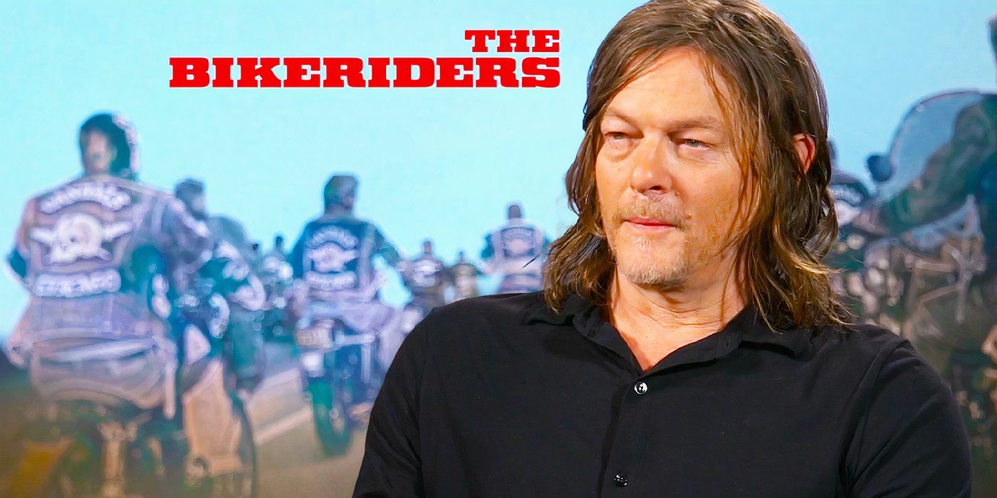 Edited image of Norman Reedus during The Bikeriders interview