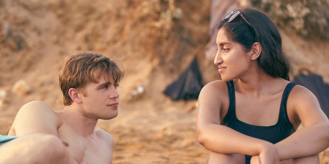 Emma and Dexter on the beach in Episode 1 of the Netflix show One Day