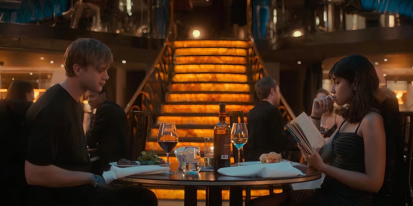 Dexter and Emma at a restaurant in Episode 5 of the Netflix show One Day