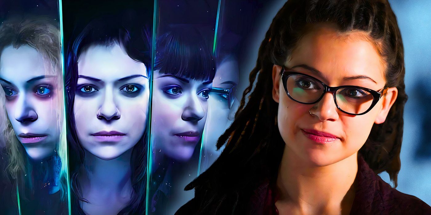 Orphan Black - The Next Chapter cover featuring Tatiana Maslany as Helena, Sarah and Alison with Tatiana Maslany as Cosima smiling slightly in Orphan Black