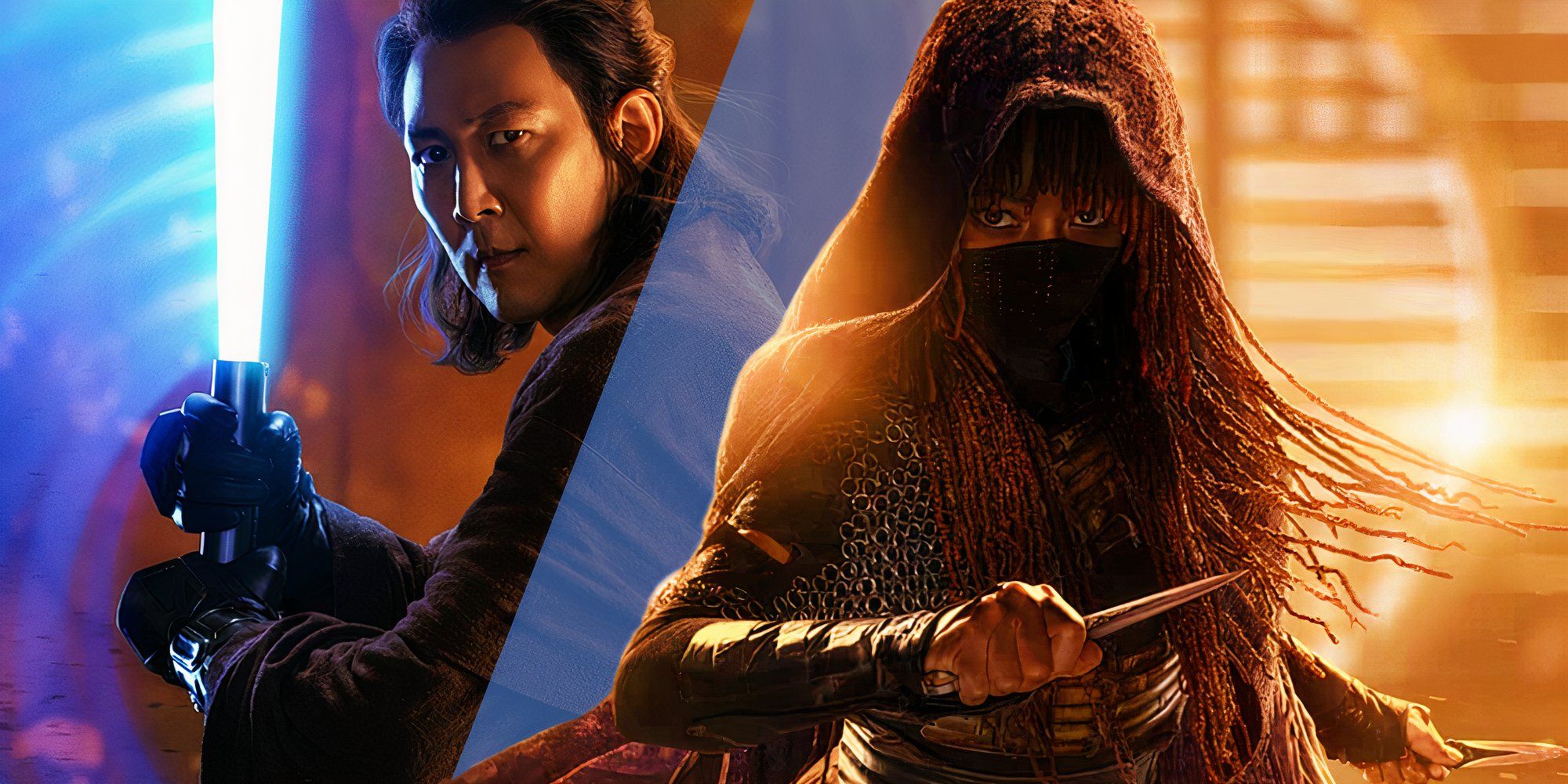 Amandla Stenberg as Mae and Lee Jung-jae as Sol in The Acolyte's character posters