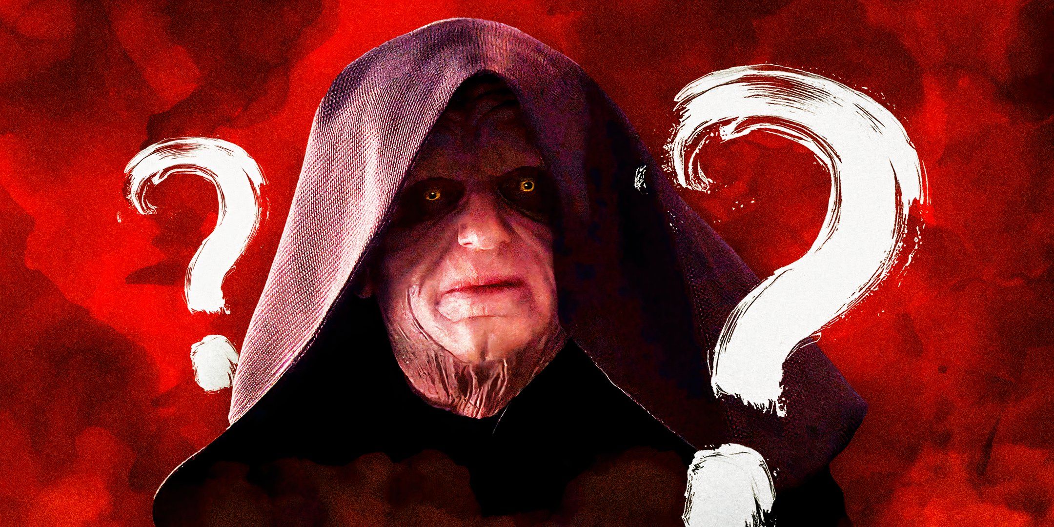 Ian McDiarmid&rsquo;s Emperor Palpatine, surrounded by question marks