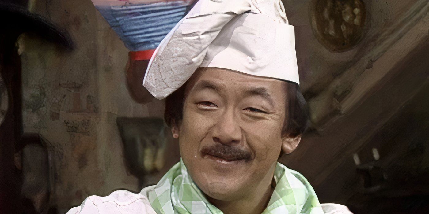 Pat Morita as Ah Chew wearing a chef's hat in Sanford and Son.