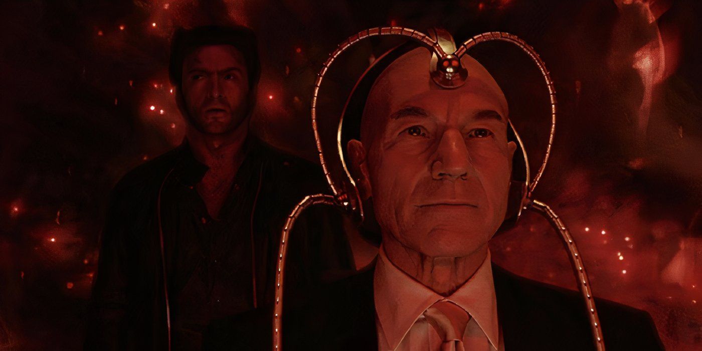Patrick Stewart and Hugh Jackman as Xavier and Wolverine in Cerebro in X2 X-Men United