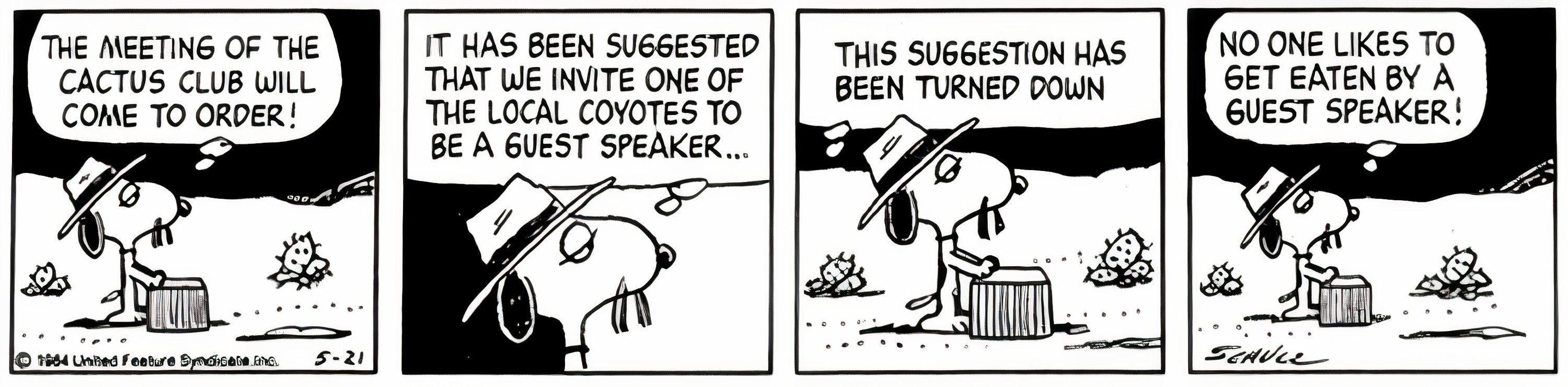 Peanuts, Spike rejects a coyote applicant for the cactus club.