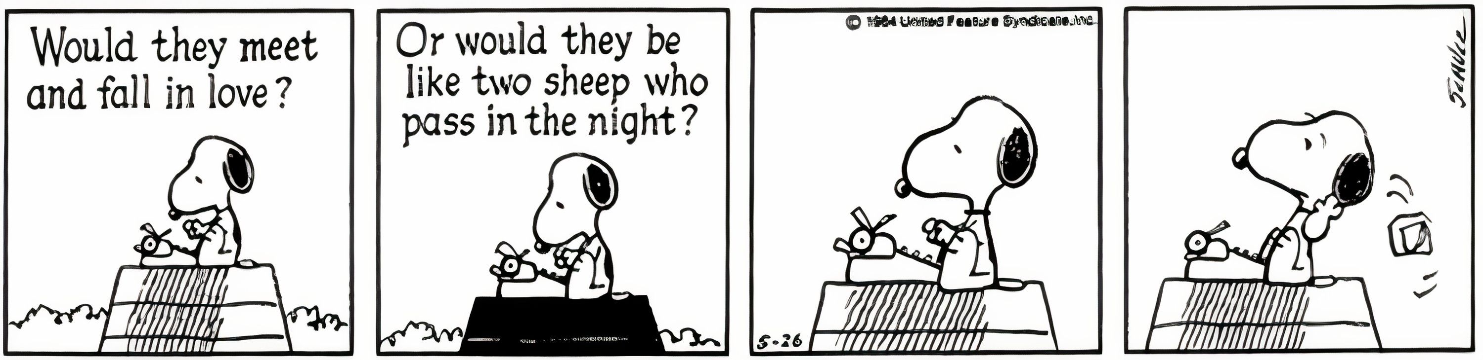 Peanuts, Snoopy writes about 