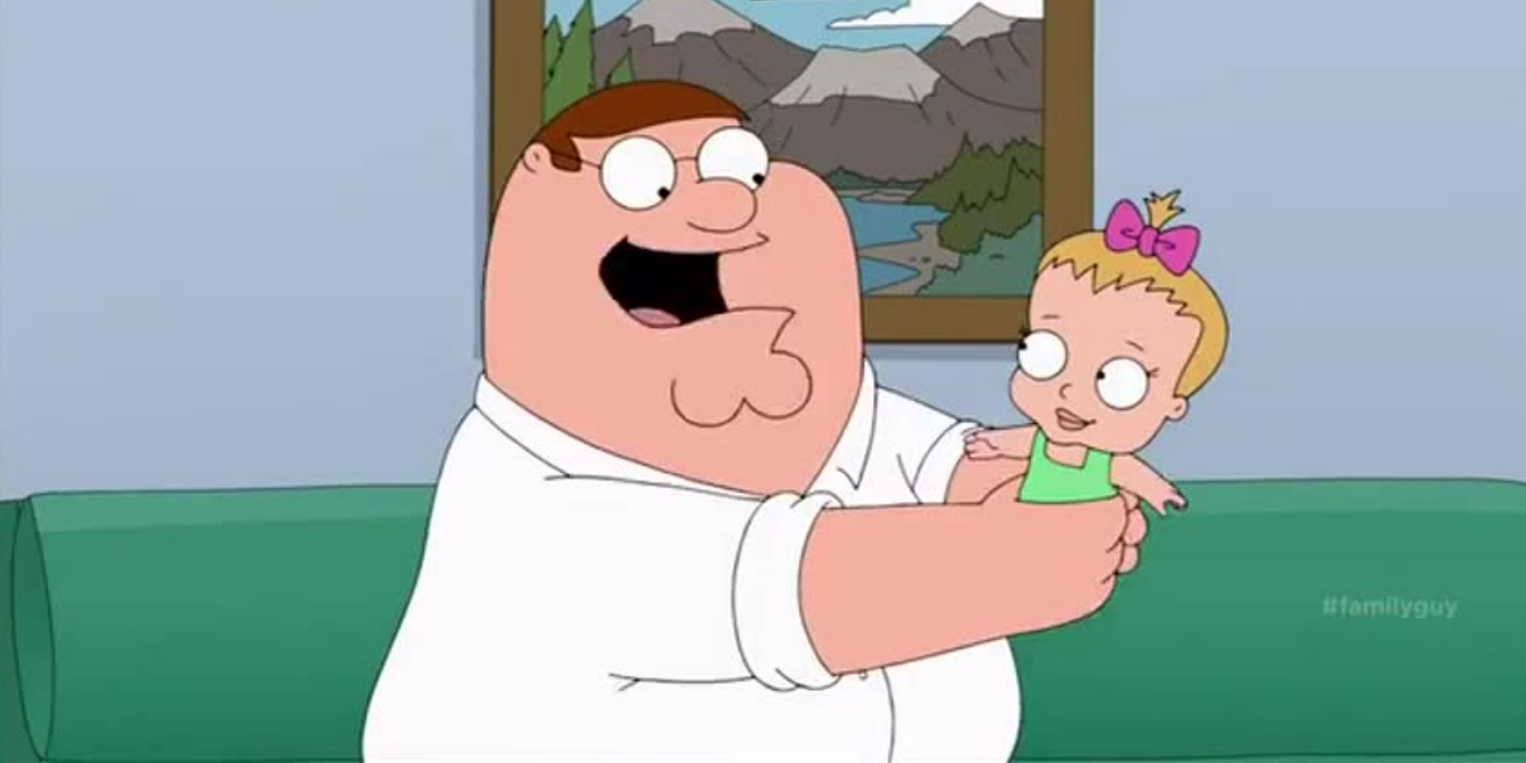 Peter Griffin holding Susie in his arms in Family Guy