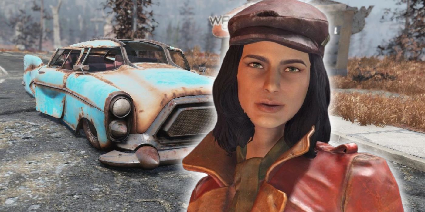 Piper from Fallout 4 alongside a blue car