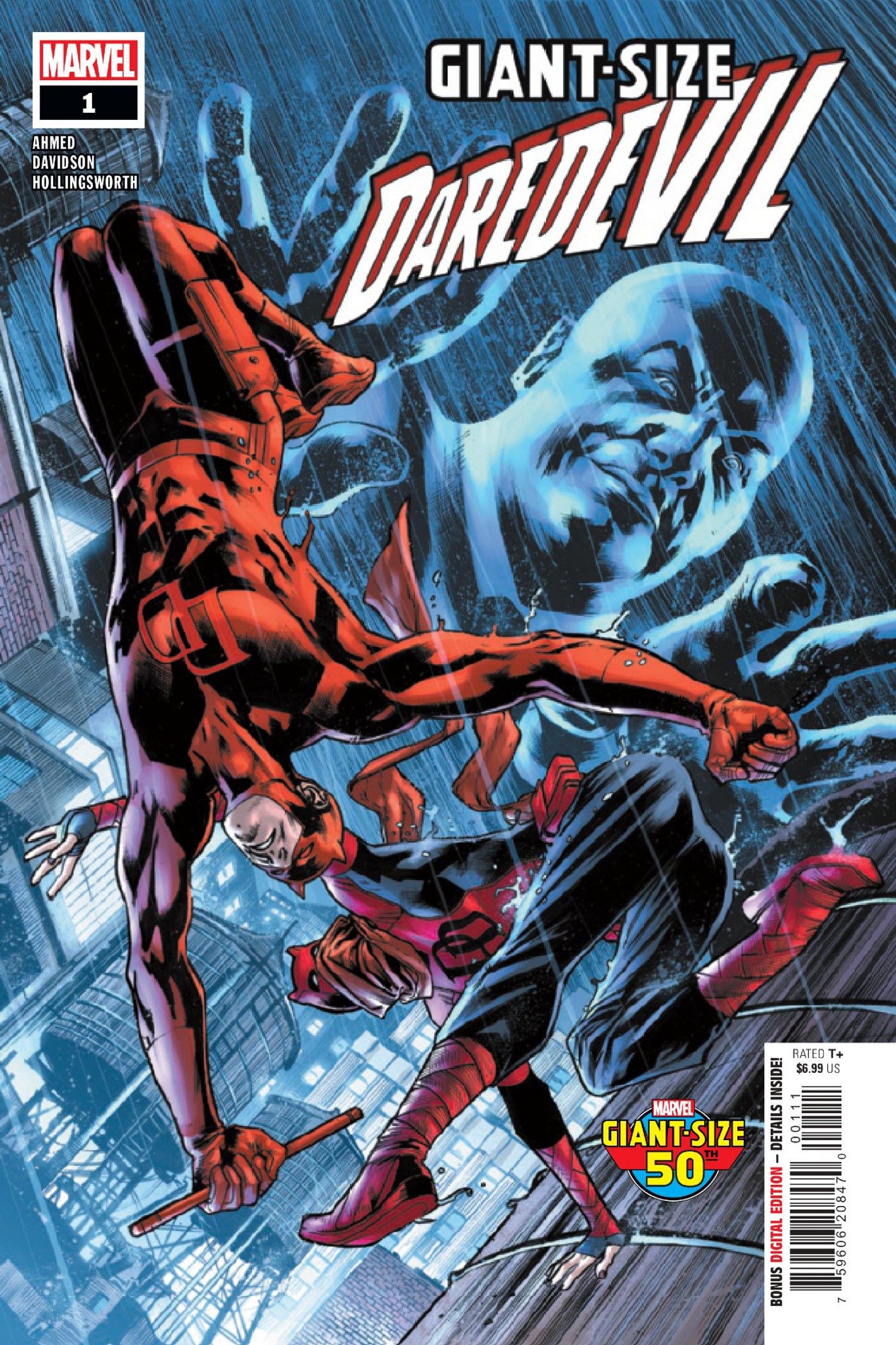 Possessed Kingpin looks upon Matt Murdock and Elektra in Giant-Size Daredevil #1 cover art.