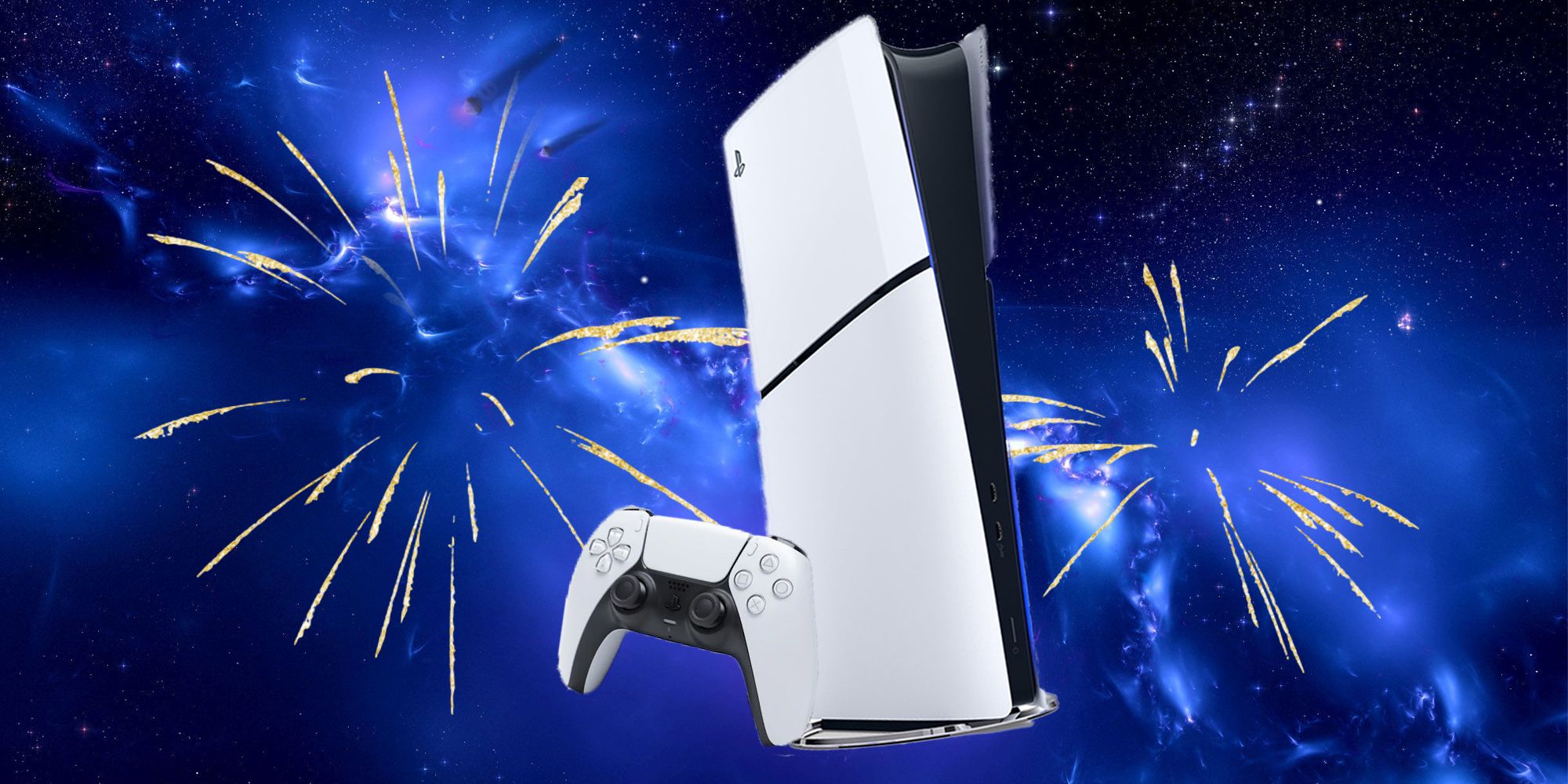 PS5 in space with fireworks somehow