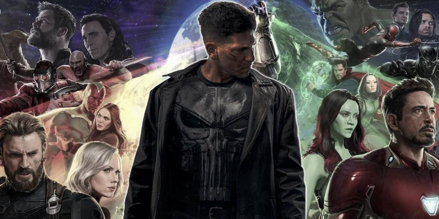 Punisher with other MCU heroes all around him.