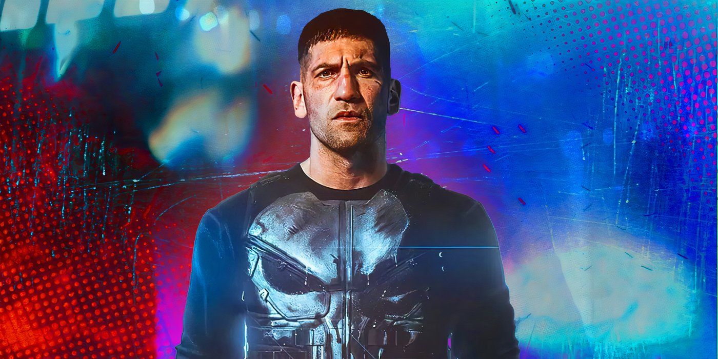 Jon Bernthal as the MCU's punisher in front of a red and blue background