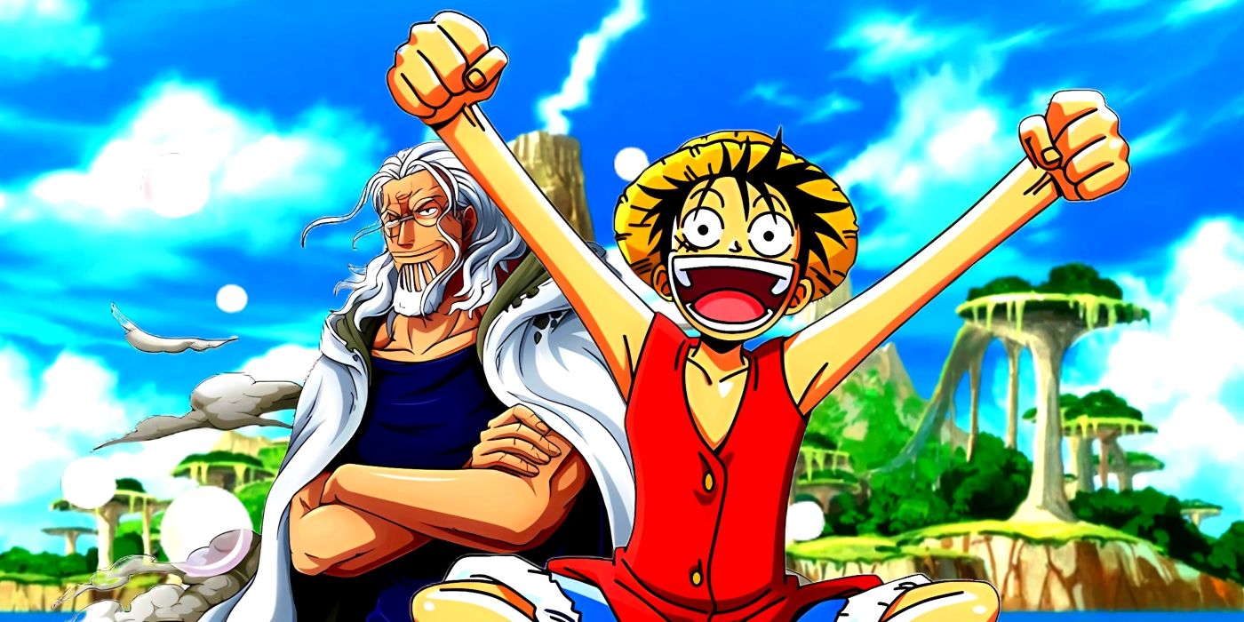 Rayleigh and Luffy sitting side by side in front of Rusukaina island, the place where the former trained the latter. 