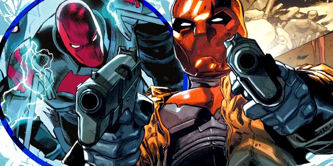 red hood with guns and electric crowbars