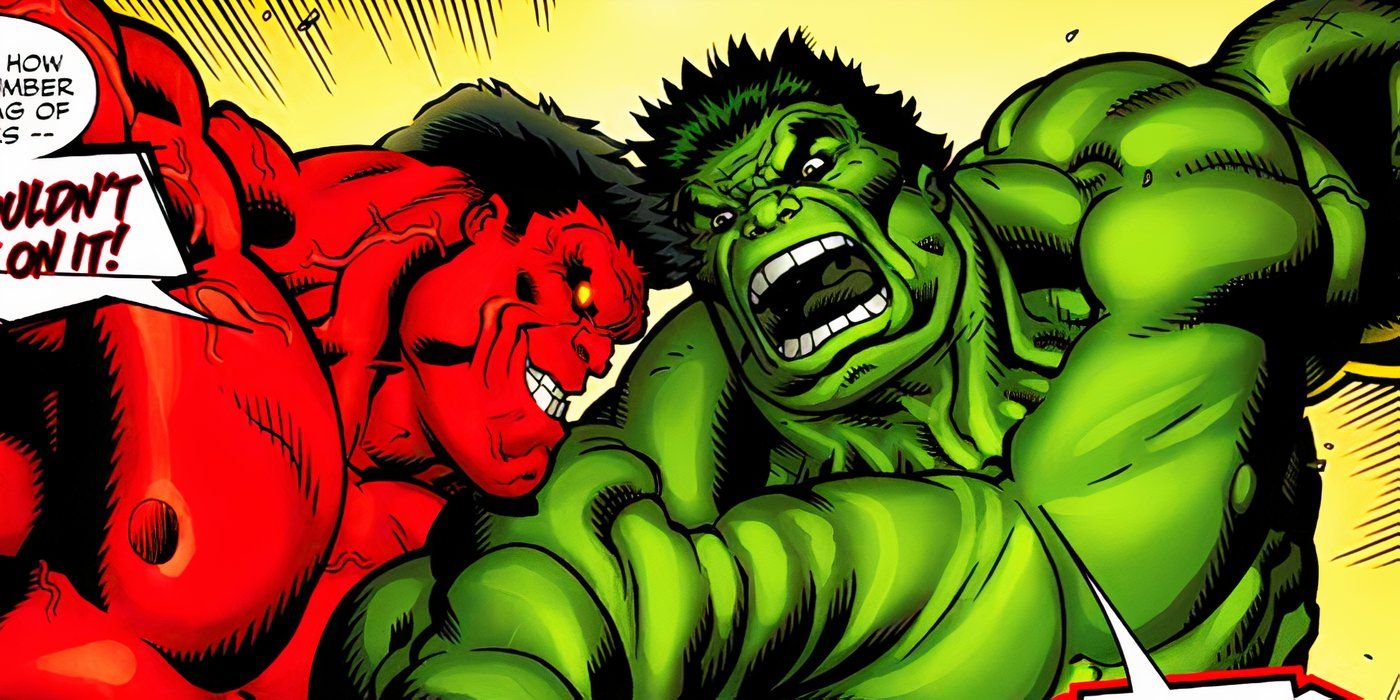 Red Hulk and Hulk fighting in Marvel Comics