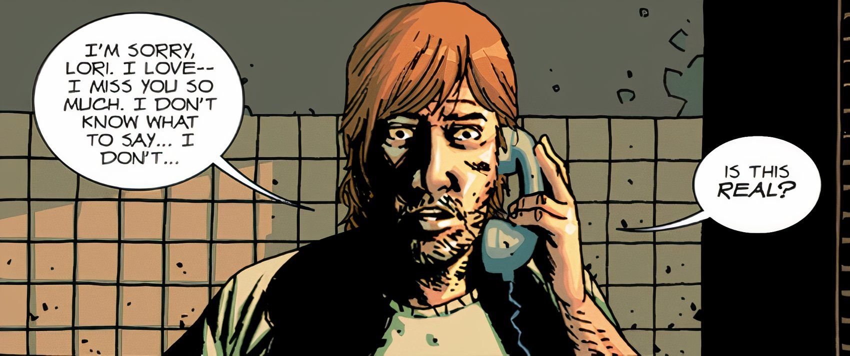 The Walking Dead Deluxe #51, Rick asks the voice of Lori on the phone if it is really her calling.