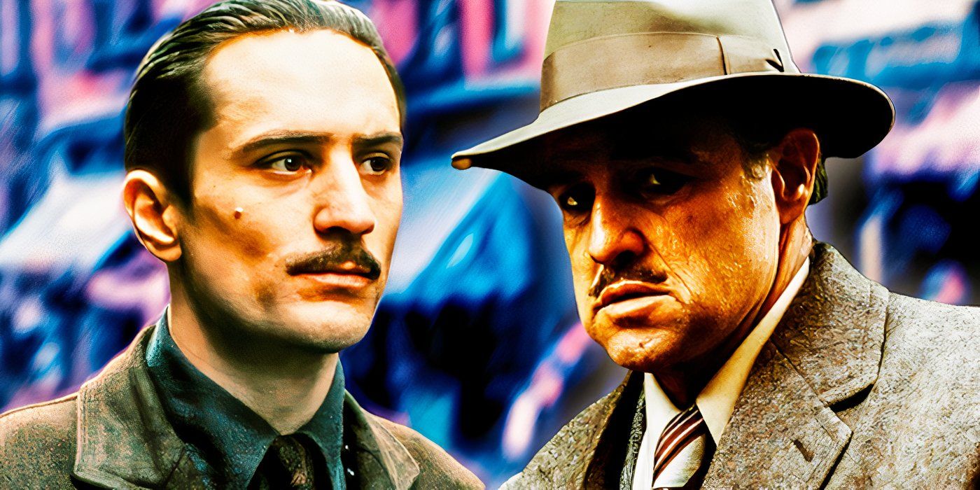 Robert De Niro and Marlon Brando as Vito Corleone in The Godfather and The Godfather Part II