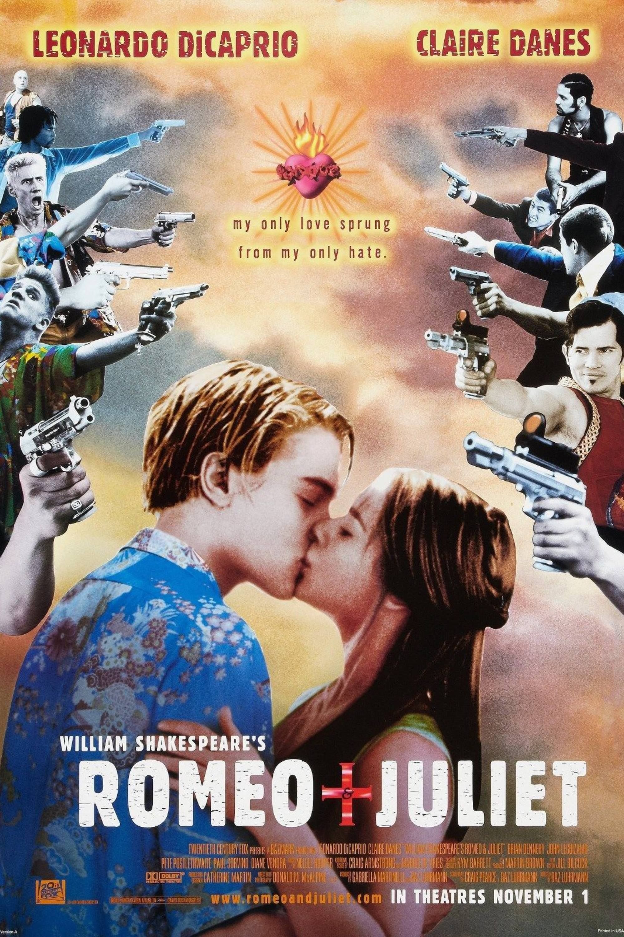 Romeu + Julieta - Pôster - DiCaprio e Claire Danes se beijando