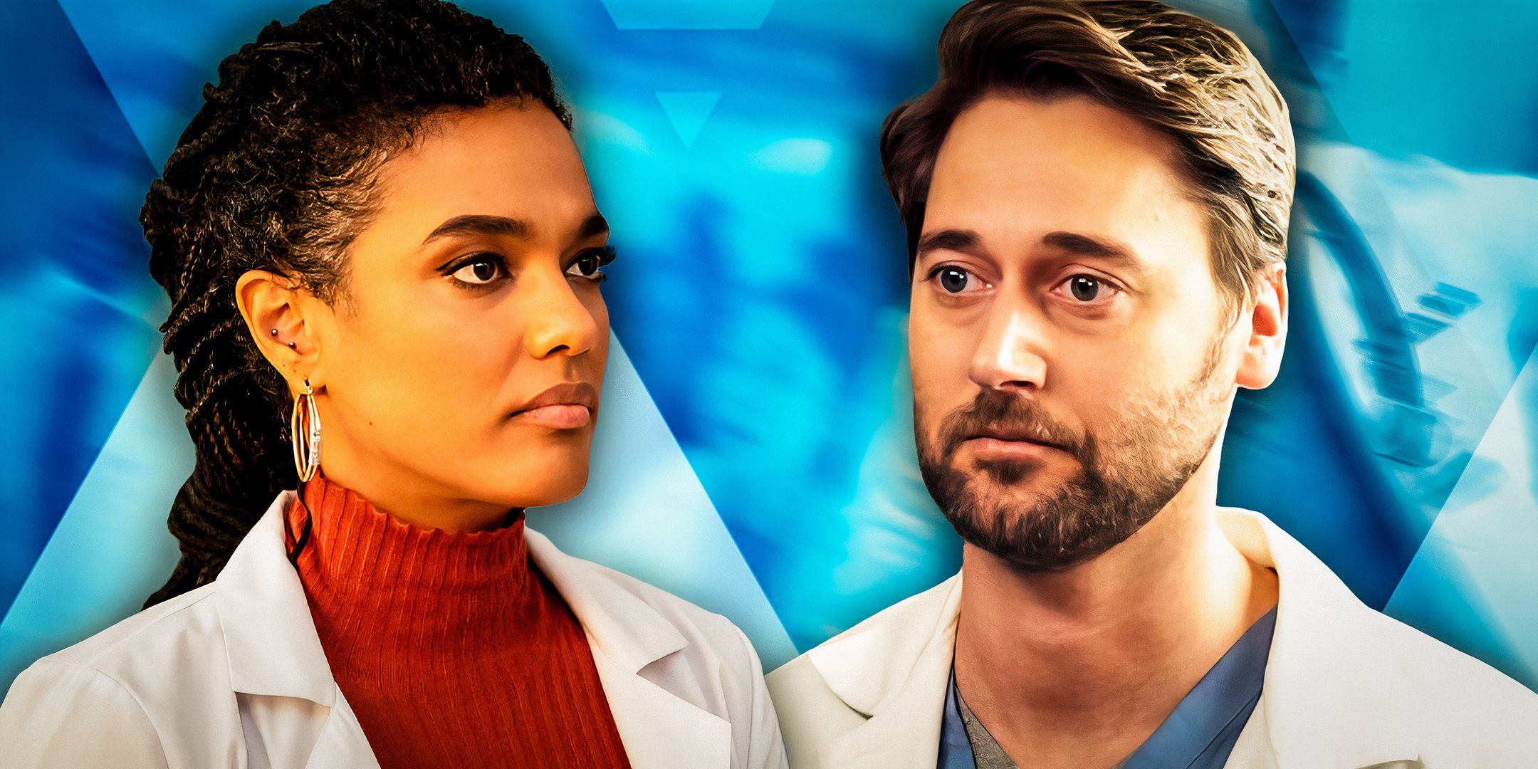 Freema Agyeman as Helen Sharpe and Ryan Eggold as Max Goodwin in New Amsterdam.