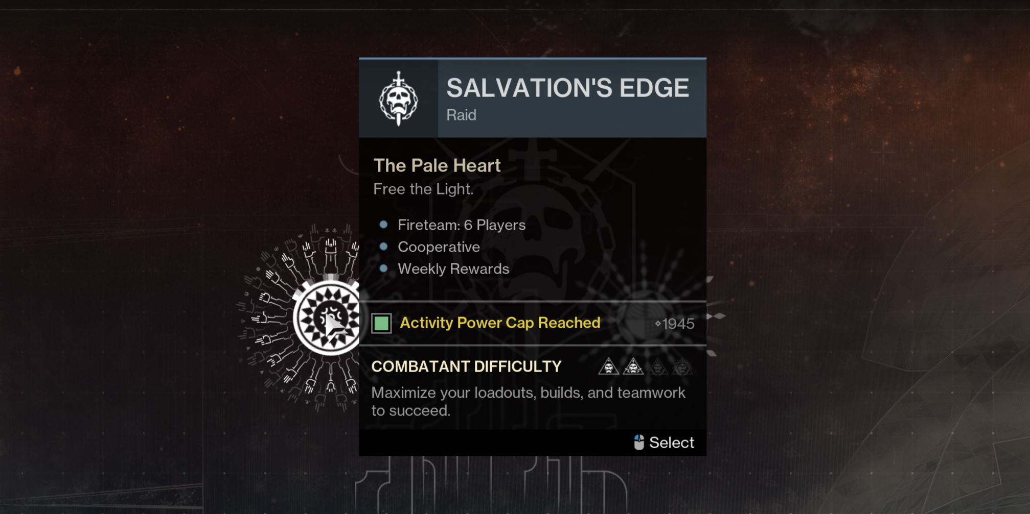 Tela de lançamento do Salvation's Edge em Destiny 2