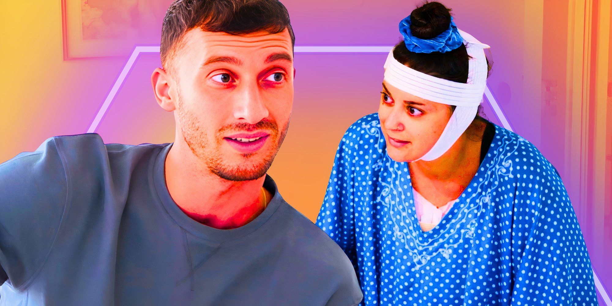 Alexei Brovarnik and Loren wearing blue gown with head bandage from 90 day fiance