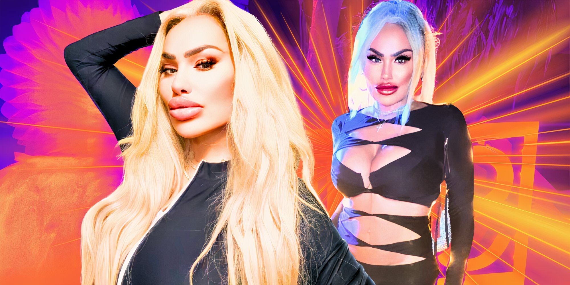 montage of Darcey Silva side by side image wearing black dress and blonde hair