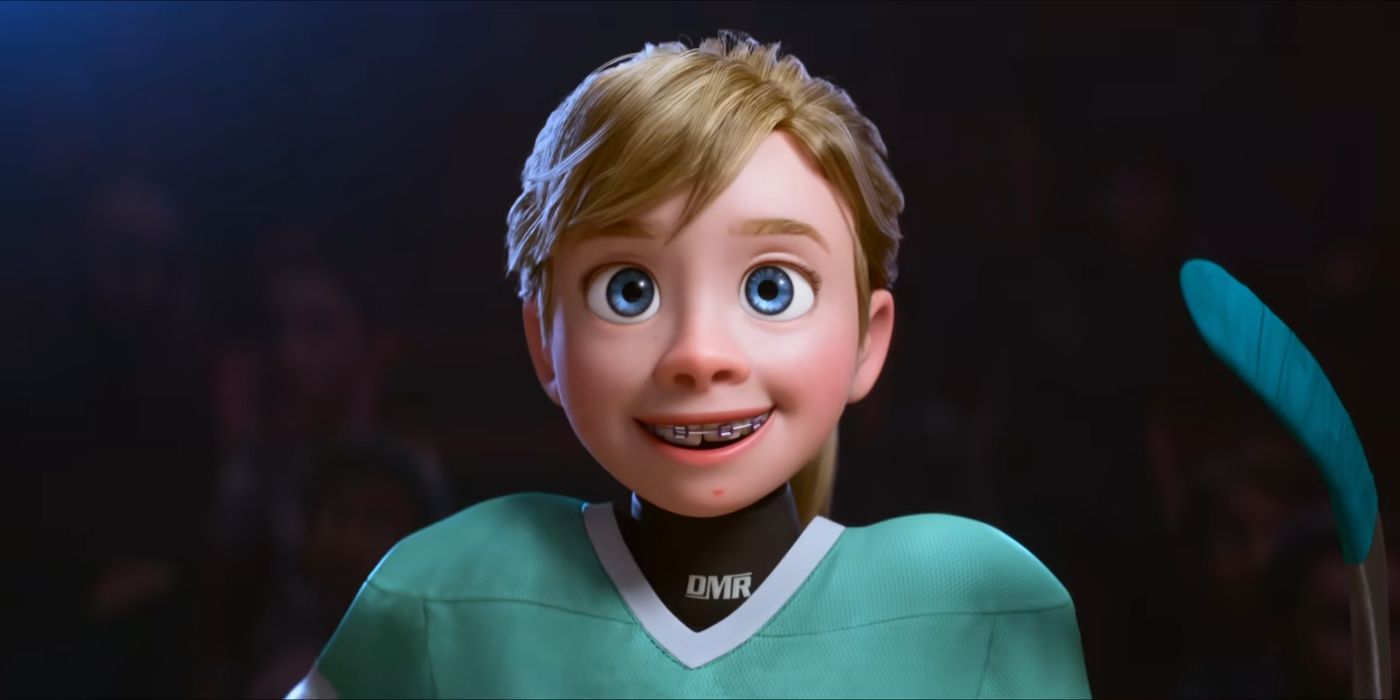 Riley Andersen about to take the ice in her hockey gear in Inside Out 2