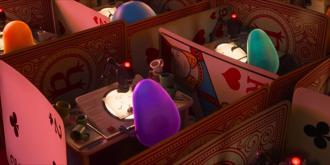 Anxiety's workers drawing potential outcomes in Inside Out 2