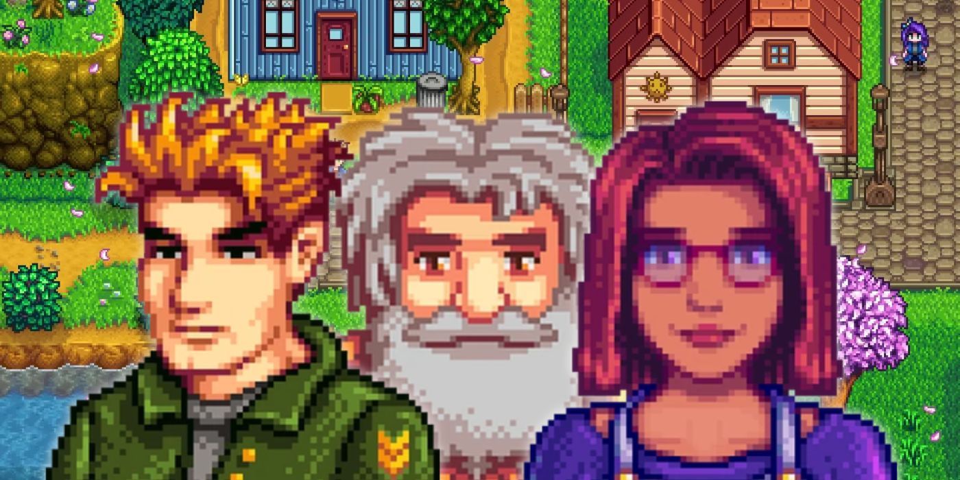 Kent, Linus, and Maru over a screenshot of Stardew Valley