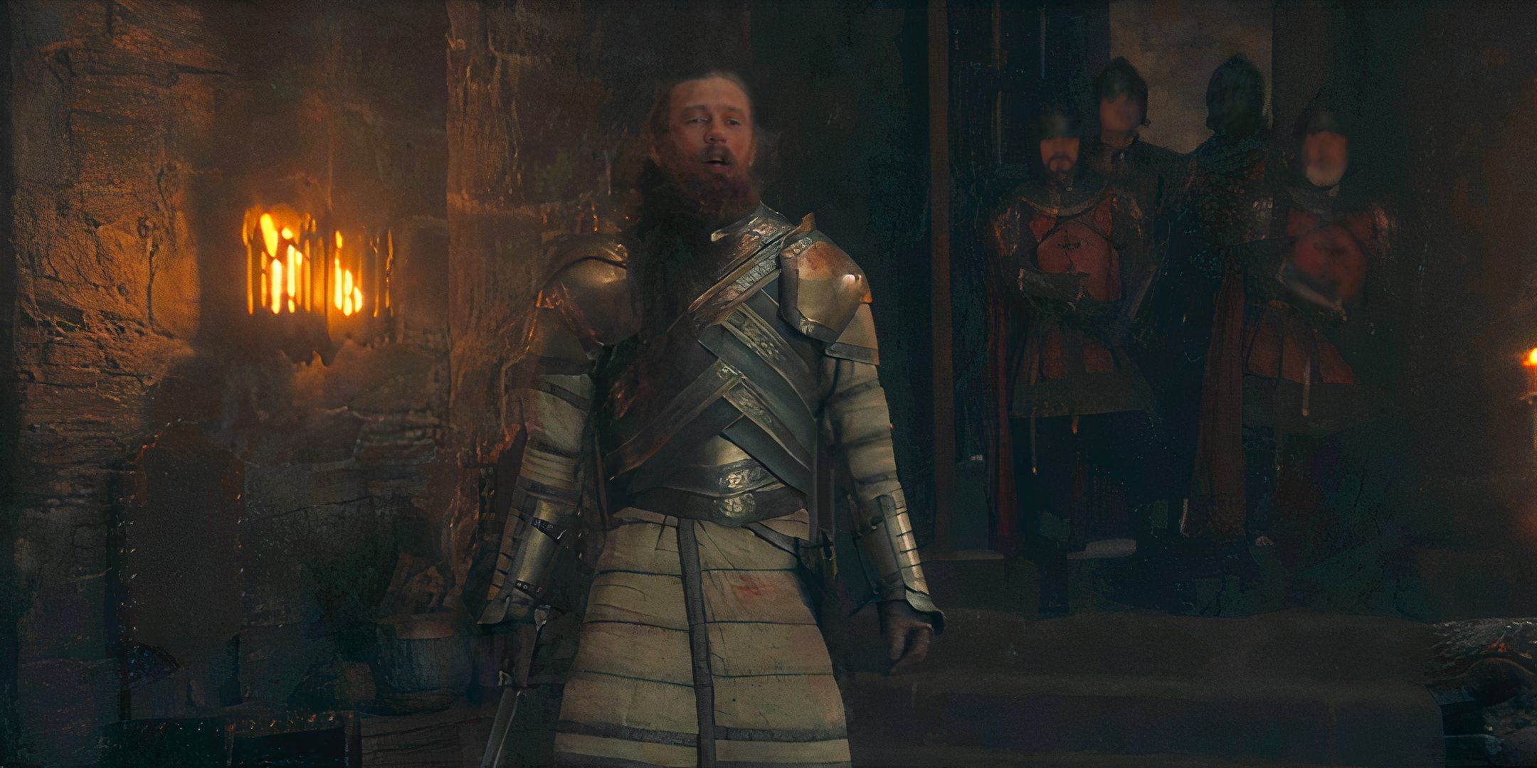 Ser Erryk Cargyll standing bloody and wounded in armor in House of the Dragon season 2