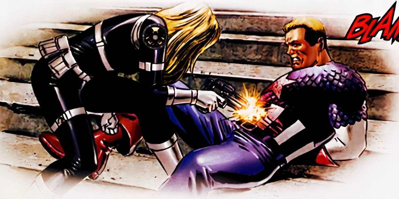 Sharon Carter shooting Captain America in Marvel Comics