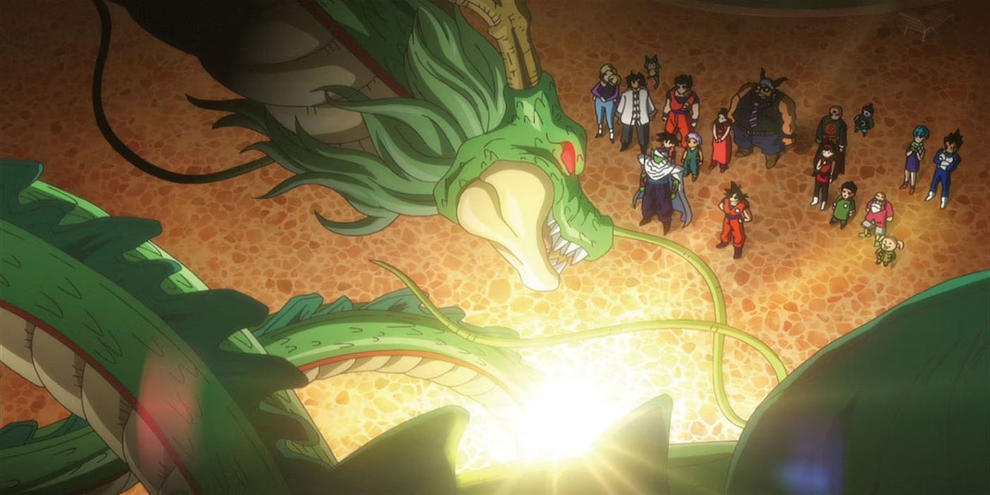 Shenron após ser convocado para ajudar os Guerreiros Z a despertar o Deus Super Saiyajin no filme Batalha dos Deuses 