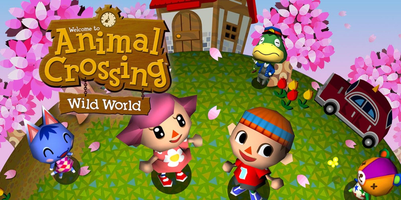 Arte de Animal Crossing Wild World mostrando personagens em uma cena de primavera.