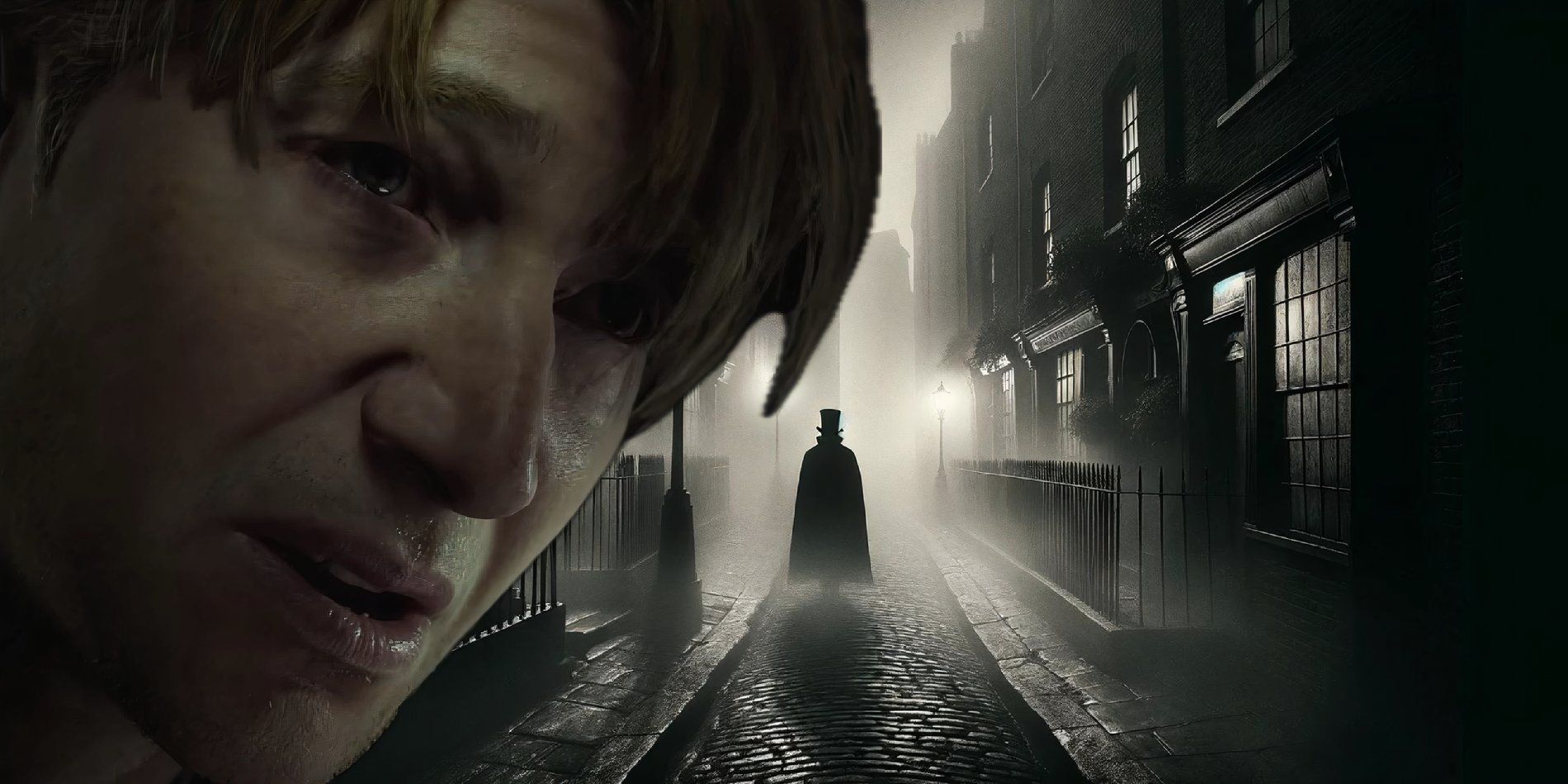 James Sunderland Looks Distressed With A Silhouette Of Jack The Ripper Behind Him
