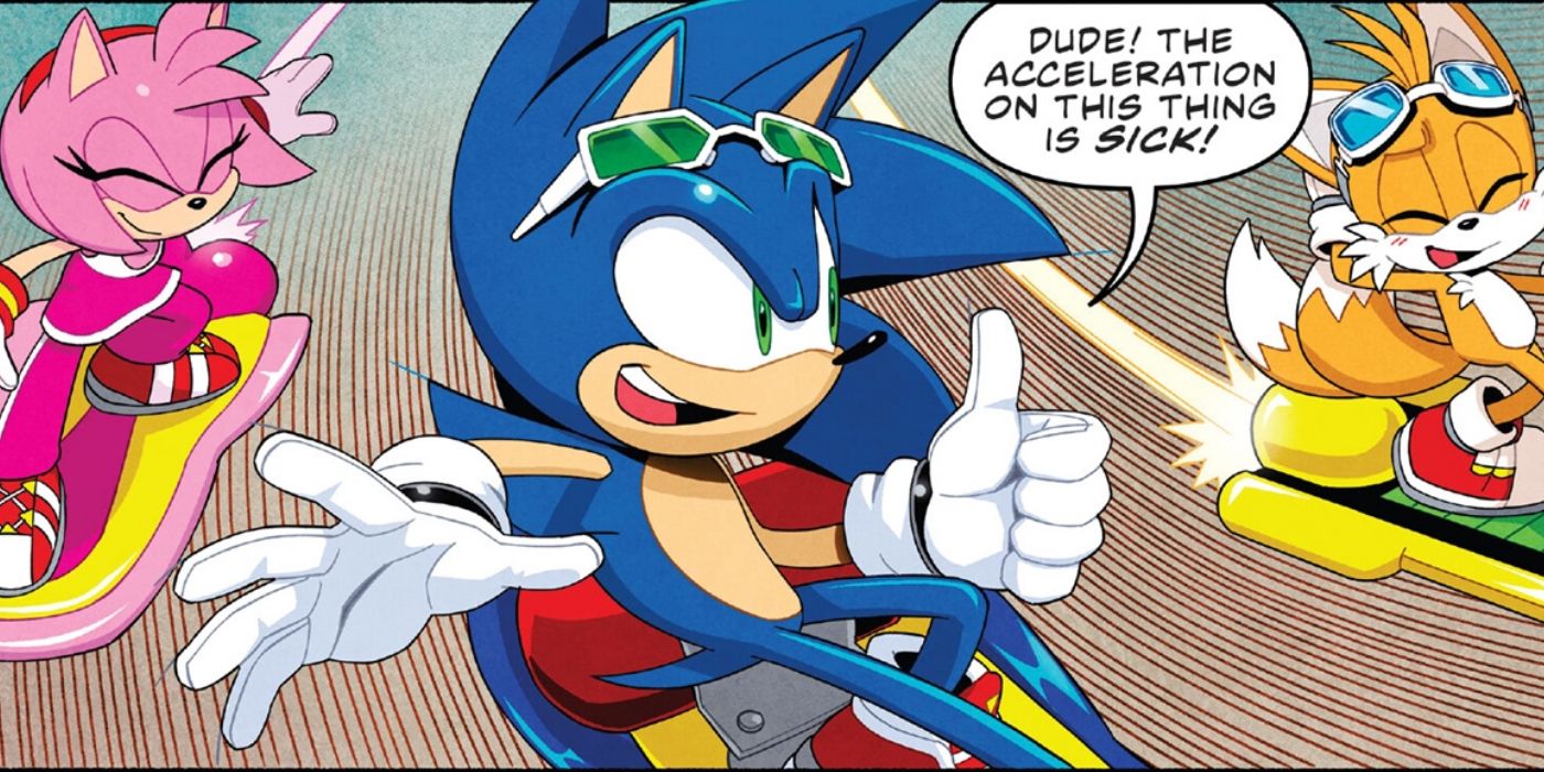 Sonic complementa a aceleração do Tails on Extreme Gear no Sonic 69