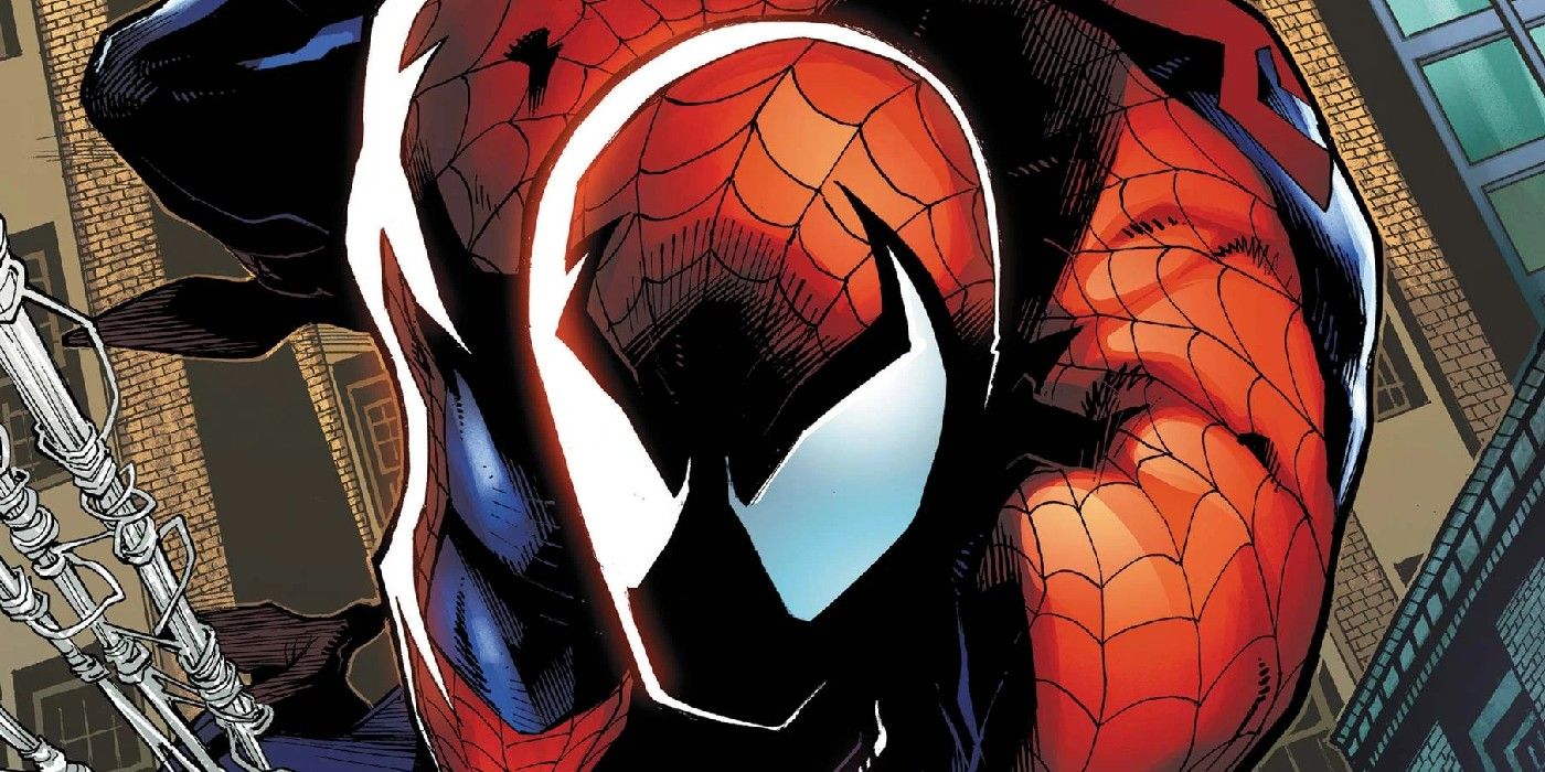 A close-up of Spider-Man's face on a variant cover of Amazing Spider-Man #93